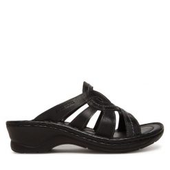 Klapki Josef Seibel. Czarne klapki Josef Seibel, bez wzorów, bez obcasa. Za 249.99 zł.