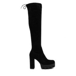 Kozaki DeeZee. Czarne kozaki DeeZee, bez obcasa, na słupku, bez zapięcia. Za 229.99 zł.