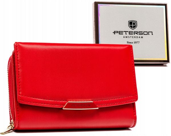 Portfel damski Peterson PTN 001-JI czerwony. Czerwone portfele Peterson, bez wzorów, ze skóry ekologicznej. Za 51.99 zł.