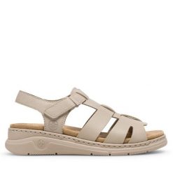 Sandały Rieker. Brązowe sandały Rieker, bez wzorów, bez obcasa, na płaskiej podeszwie, bez zapięcia. Za 319.99 zł.