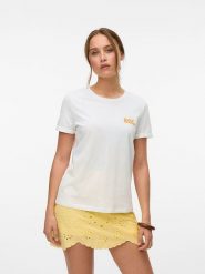 Vero Moda Koszulka "Mella" w kolorze białym rozmiar: XS. Białe bluzki Vero Moda, xs, bez wzorów, z bawełny, bez kołnierzyka, bez ramiączek. Za 41.79 zł.