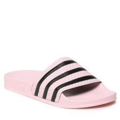 Klapki adidas. Czerwone klapki Adidas, bez wzorów, bez obcasa. Za 149.99 zł.