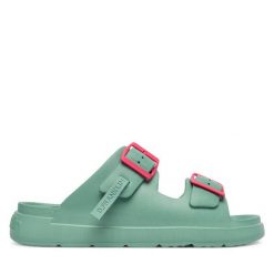 Klapki D.Franklin. Niebieskie klapki D.Franklin, bez wzorów, bez obcasa. Za 169.99 zł.