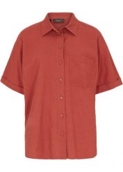 Bluzka oversize z krótkim rękawem, z materiału z domieszką lnu. Białe bluzki bonprix, bez wzorów, bez kołnierzyka, bez ramiączek. Za 109.99 zł.