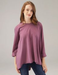 Luźna bluzka z bawełny. Fioletowe bluzki Unisono, s, bez wzorów, z bawełny, bez kołnierzyka, bez ramiączek. Za 139.00 zł.