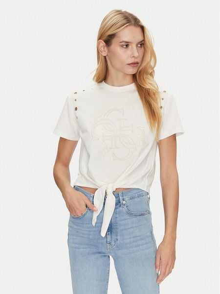 Guess Bluzka W5GI18 I3Z14 Écru Regular Fit. Bluzki Guess, xxl, z aplikacjami, z bawełny, bez kołnierzyka, bez ramiączek. Za 129.99 zł.