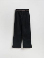 Jeansy wide leg z paskiem - czarny. Czarne jeansy Reserved, bez wzorów. Za 129.99 zł.