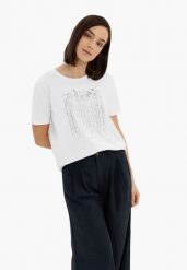 T-shirt z błyszczącym nadrukiem T-SEAR. Białe t-shirty Volcano, m, bez wzorów, z bawełny, bez kołnierzyka, bez ramiączek. Za 59.99 zł.