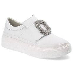 Białe Sneakersy Artiker Modne Wsuwane Obuwie Damskie. Białe półbuty wsuwane Artiker, z aplikacjami, z gumy, bez obcasa, bez zapięcia. Za 203.99 zł.