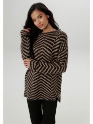 Aniston Sweter w kolorze jasnobrązowo-czarnym rozmiar: 38. Brązowe swetry Aniston, bez wzorów, bez ramiączek. Za 74.11 zł.