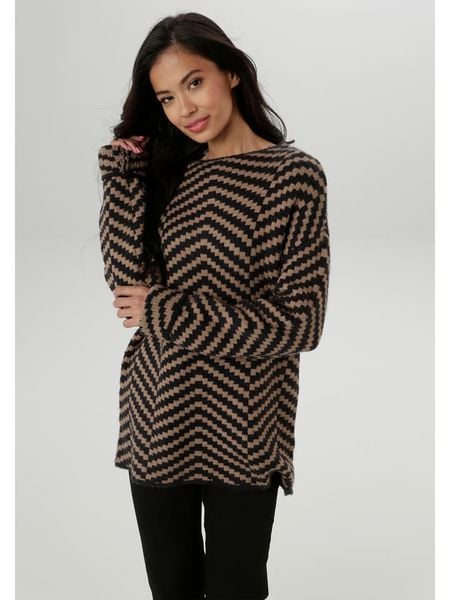 Aniston Sweter w kolorze jasnobrązowo-czarnym rozmiar: 42. Brązowe swetry Aniston, bez wzorów, bez ramiączek. Za 51.95 zł.