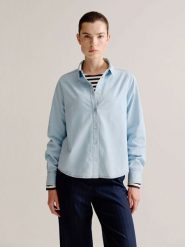 Josephine & Co Bluzka "Lina" w kolorze błękitnym rozmiar: 44. Niebieskie bluzki Josephine & Co, bez wzorów, z bawełny, bez kołnierzyka, bez ramiączek. Za 230.99 zł.