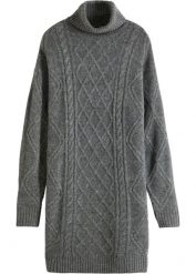 Sukienka dzianinowa w warkocze. Białe sukienki bonprix, bez wzorów, z dzianiny, eleganckie, bez kołnierzyka, bez ramiączek. Za 129.99 zł.