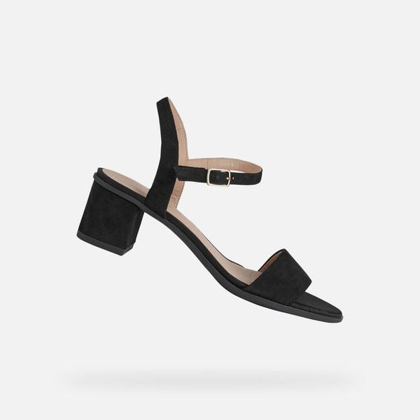 Sandały damskie Geox Aurely. Czarne sandały Geox, bez wzorów, ze skóry, eleganckie, bez obcasa, na obcasie, bez zapięcia. Za 353.00 zł.