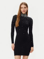 Guess Sukienka codzienna 5RGK35 5015Z Czarny Regular Fit. Czarne sukienki Guess, na co dzień, z aplikacjami, z wiskozy, bez kołnierzyka, bez ramiączek, proste. Za 729.99 zł.