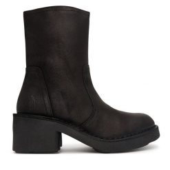 Botki Fly London. Czarne botki Fly London, bez wzorów, bez obcasa, na słupku, bez zapięcia. Za 794.99 zł.