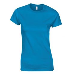 Koszulka Damska Krótki Rękaw Soft Style. Niebieskie bluzki GILDAN, xl, bez wzorów, sportowe, bez kołnierzyka, bez ramiączek. Za 29.99 zł.