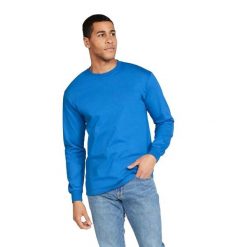 Ultra Bawełniana Koszulka Z Długim Rękawem Unisex Dla Dorosłych. Niebieskie bluzki GILDAN, xl, bez wzorów, z bawełny, sportowe, bez kołnierzyka, bez ramiączek. Za 77.99 zł.