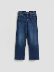 Jeansy straight ze średnim stanem - granatowy. Niebieskie jeansy Reserved, bez wzorów. Za 139.99 zł.