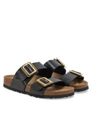 Birkenstock Klapki Sydney Cushion Buckle 1029457 Czarny. Czarne klapki Birkenstock, bez wzorów, ze skóry, bez obcasa. Za 439.99 zł.