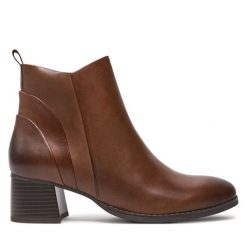 Botki Marco Tozzi. Brązowe botki Marco Tozzi, bez wzorów, bez obcasa, na słupku, bez zapięcia. Za 449.99 zł.