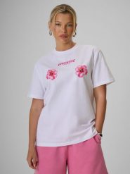4F T-shirt loose z nadrukiem damski - biały S. Białe koszulki sportowe 4f, bez wzorów, z bawełny, bez ramiączek. Za 79.99 zł.
