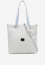 Niebieska Torebka Shopperka z Metalicznymi Wstawkami Lanastiela. Niebieskie shopper Born2be, bez wzorów, z jeansu, bez dodatków. Za 129.99 zł.