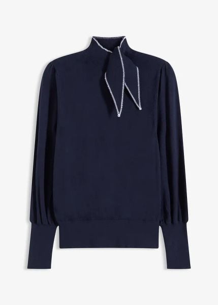 Sweter z mieszanki wiskozy. Niebieskie swetry bonprix, bez wzorów, z wiskozy, bez ramiączek. Za 124.99 zł.
