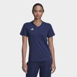 Koszulka piłkarska damska Adidas Entrada 22 Jersey. Niebieskie bluzki Adidas, l, bez wzorów, z jersey, sportowe, bez kołnierzyka, bez ramiączek. Za 71.95 zł.