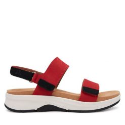 Sandały Josef Seibel. Czerwone sandały Josef Seibel, bez wzorów, bez obcasa, na płaskiej podeszwie, bez zapięcia. Za 439.99 zł.