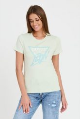 GUESS Miętowy damski t-shirt bawełniany Icon Tee, Rozmiar S. Zielone t-shirty Guess, s, z aplikacjami, z bawełny, bez kołnierzyka, bez ramiączek. W wyprzedaży za 159.99 zł.