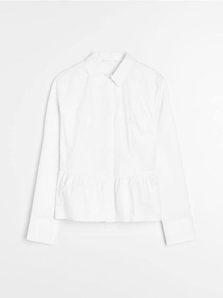 Koszula z krytą plisą i falbaną - biały. Białe koszule Sinsay, l, bez wzorów, bez kołnierzyka, bez ramiączek. Za 49.99 zł.