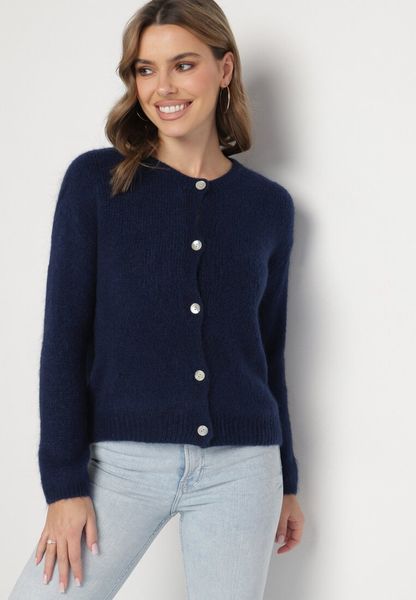Granatowy Klasyczny Kardigan z Wełną i Moherem Noloria. Niebieskie kardigany Born2be, z aplikacjami, z jeansu. Za 159.99 zł.