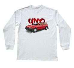 Fiat Uno — bluzka z długim rękawem (Rozmiar: 3 - 4 lata; Kolor koszulki: biały; Rodzaj nadruku: Fiat Uno). Białe bluzki nikiniki, s, bez wzorów, z bawełny, bez kołnierzyka, bez ramiączek. Za 69.00 zł.