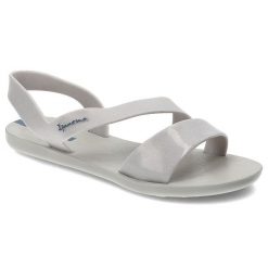 Srebrne Sandały Ipanema Wsuwane Obuwie Damskie. Szare sandały Ipanema, bez wzorów, z materiału, eleganckie, bez obcasa, bez zapięcia. Za 125.99 zł.