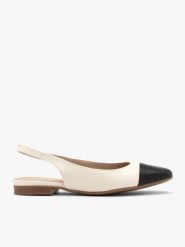 Kremowo czarne baleriny typu slingback. Brązowe baleriny Brawo sp. z o.o., bez wzorów, z gumy, z okrągłym noskiem, bez obcasa, na płaskiej podeszwie. Za 329.99 zł.