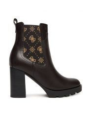 Guess Botki FLFNLL ELE10 Czarny. Czarne botki Guess, z aplikacjami, ze skóry, bez obcasa, na słupku, bez zapięcia. Za 829.99 zł.
