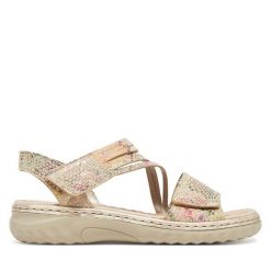 Sandały Rieker. Brązowe sandały Rieker, bez wzorów, bez obcasa, na płaskiej podeszwie, bez zapięcia. Za 329.99 zł.