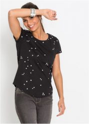 Bawełniany T-shirt. Czarne t-shirty bonprix, s, bez wzorów, z bawełny, bez kołnierzyka, bez ramiączek. Za 39.99 zł.