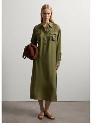 STEFANEL Sukienka w kolorze khaki rozmiar: XS. Brązowe sukienki Stefanel, na co dzień, xs, bez wzorów, z tkaniny, bez kołnierzyka, bez ramiączek, midi, proste. Za 304.99 zł.