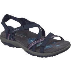 Sandały damskie Skechers Reggae Slim Sun Array. Niebieskie sandały Skechers, bez wzorów, z materiału, bez obcasa, bez zapięcia. Za 390.00 zł.