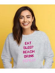 WOOOP Bluza "Eat sleep beach drink repeat" w kolorze szaro-różowym rozmiar: L. Różowe bluzy Wooop, l, bez wzorów, z bawełny, bez kaptura. Za 116.45 zł.