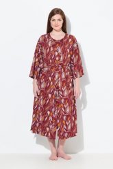 Damskie Szlafrok wzór paisley forma kimona rękaw 3/4 bawełna organiczna. Czerwone szlafroki Ulla Popken, plus size, bez wzorów, z bawełny, plus size, bez ramiączek, bez kaptura. Za 228.99 zł.