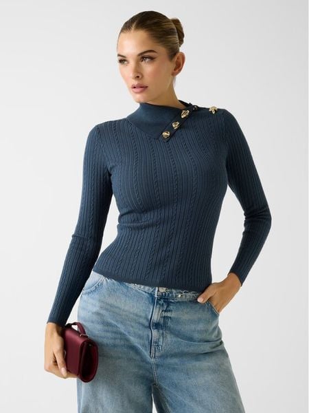 Guess Sweter W6RR07 Z2YK2 Niebieski Regular Fit. Niebieskie swetry Guess, l, z aplikacjami, z wiskozy, bez ramiączek. Za 395.00 zł.