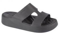 Klapki damskie Crocs 209409001. Czarne klapki Crocs, bez wzorów, z materiału, z otwartym noskiem, bez obcasa, na platformie. Za 203.60 zł.