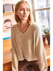 Olalook Sweter w kolorze beżowym rozmiar: onesize. Brązowe swetry Olalook, bez wzorów, ze splotem, bez ramiączek. Za 69.91 zł.