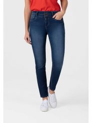Timezone Dżinsy "Enya" - Slim fit - w kolorze granatowym rozmiar: W31/L32. Niebieskie jeansy Timezone, l, z aplikacjami, z podwyższonym stanem. Za 145.26 zł.