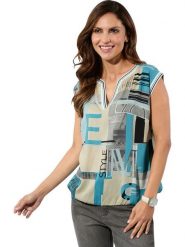 WITT WEIDEN Bluzka w kolorze turkusowo-beżowym rozmiar: 42. Brązowe bluzki WITT WEIDEN, bez wzorów, z wiskozy, bez kołnierzyka, bez ramiączek. Za 56.99 zł.