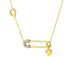 Naszyjnik z żółtego złota z diamentami - agrafka, serce - 0,02 ct - próba 375. Żółte naszyjniki Apart, z diamentem, złote. W wyprzedaży za 1,043.00 zł.