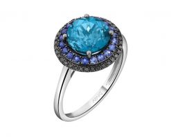 Pierścionek z białego złota z czarnymi diamentami, szafirami i topazem London Blue - próba 585. Białe pierścionki Apart, z diamentem, złote. Za 3,590.00 zł.